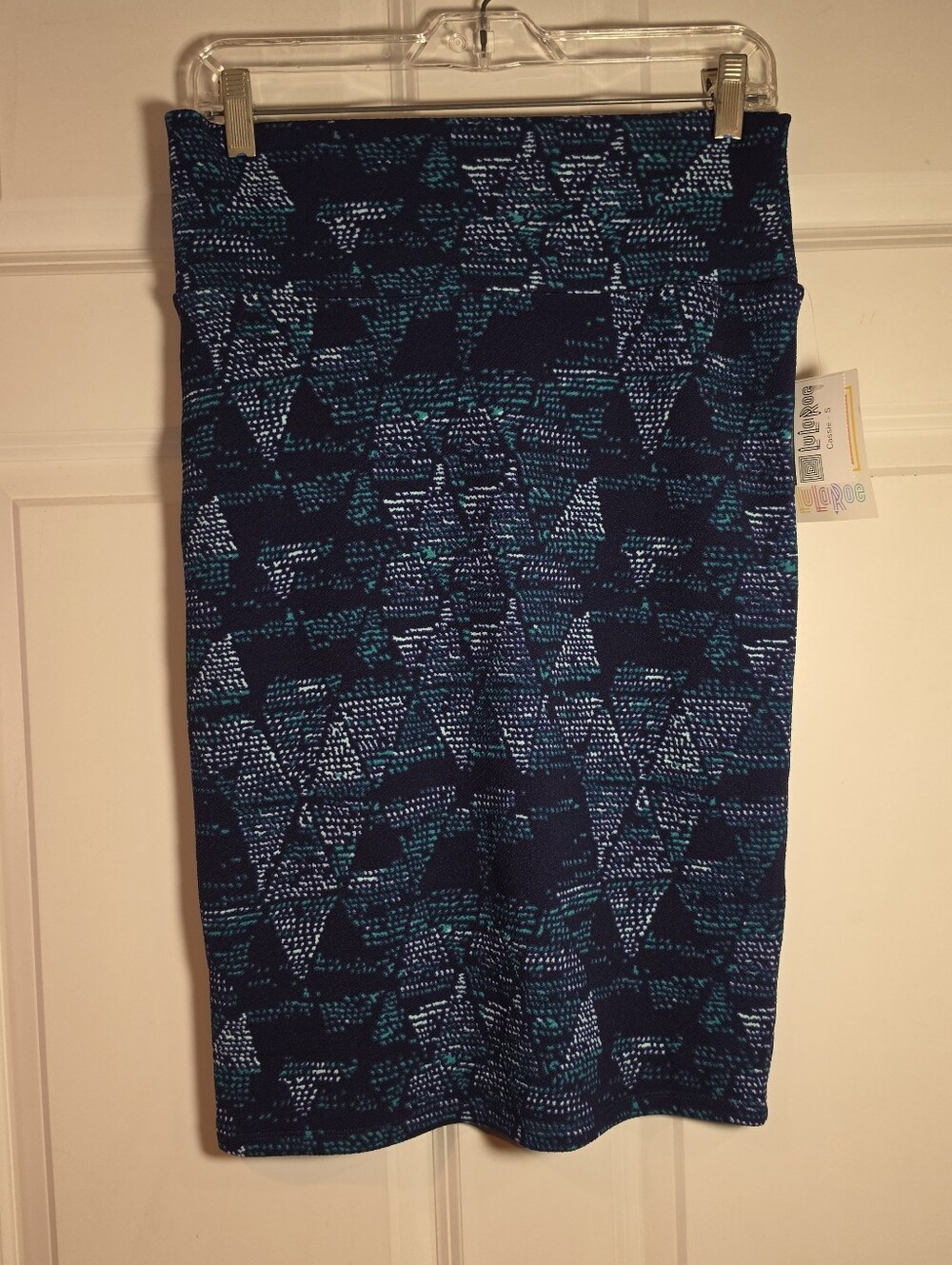 NWT Lularoe Cassie Navy Blue Geometric Pencil Skirt S